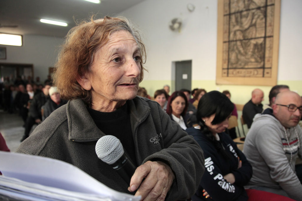 One of the residents affected by the land registration speaking at a public meeting in Nadur